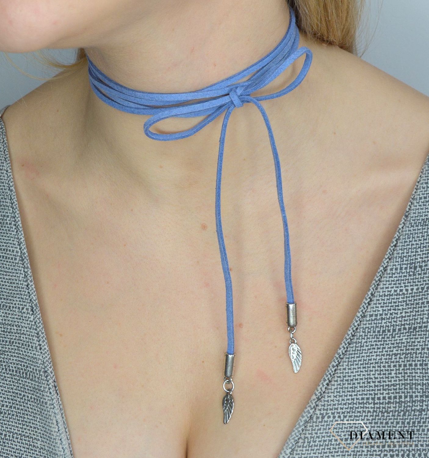 Naszyjnik choker damski niebieski By Dziubeka skrzydełka NIL2004✓Biżuteria damska.jpg